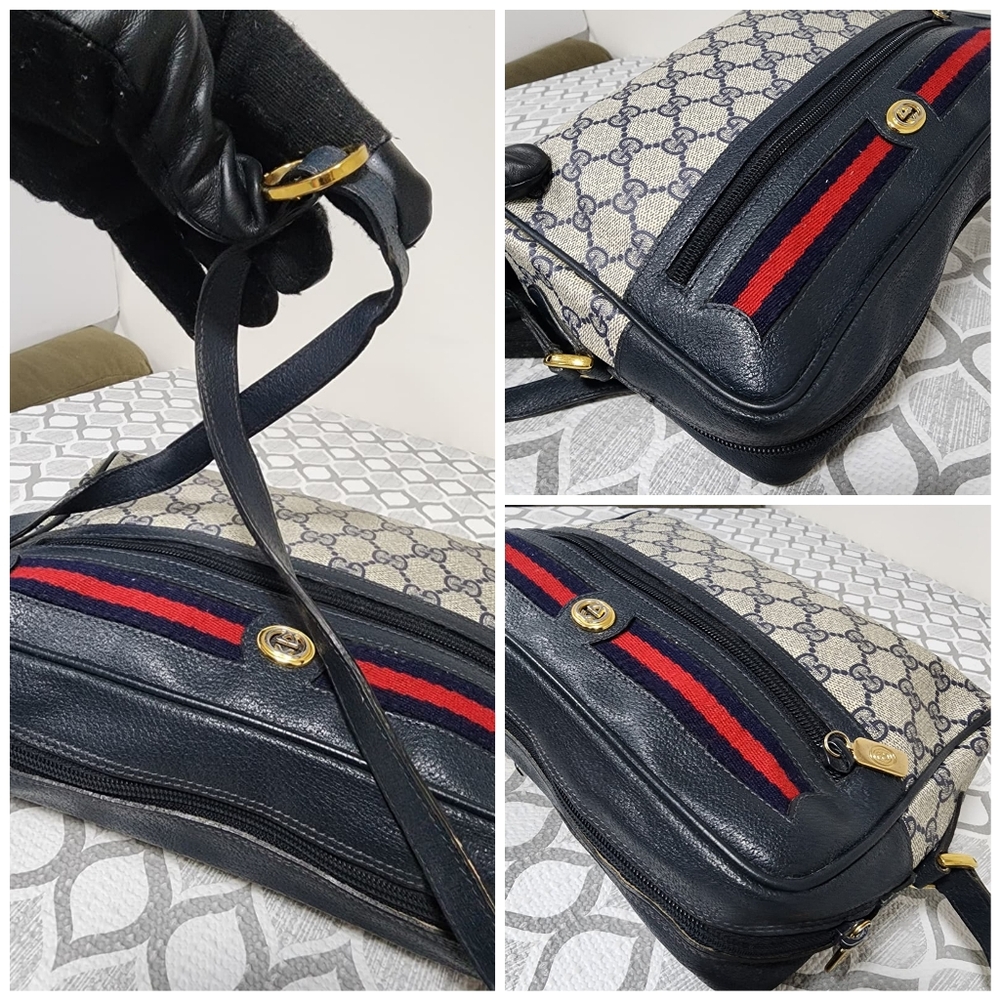 GUCCI Vintage Ophidia Shoulder Bag Navy Blue/Grey Shoulder - Picture 10 of 13